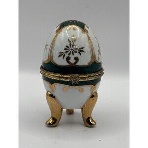 Vintage Hand Painted Collectible Oriental Egg Shape Trinket Box 4" Tall